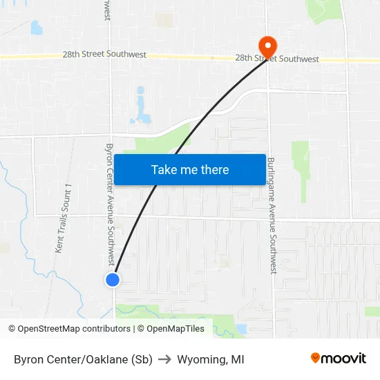 Byron Center/Oaklane (Sb) to Wyoming, MI map