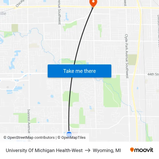 University Of Michigan Health-West to Wyoming, MI map