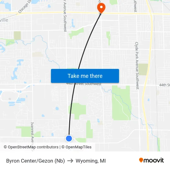 Byron Center/Gezon (Nb) to Wyoming, MI map