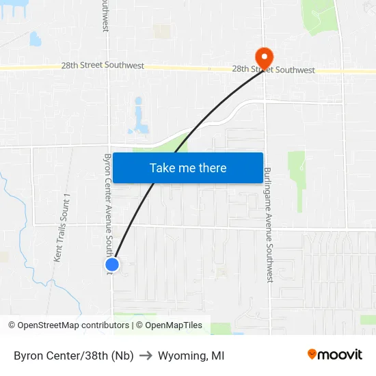 Byron Center/38th (Nb) to Wyoming, MI map