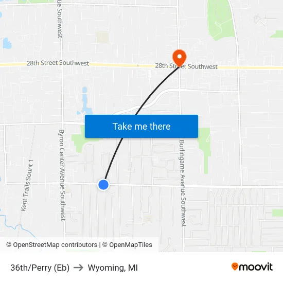 36th/Perry (Eb) to Wyoming, MI map