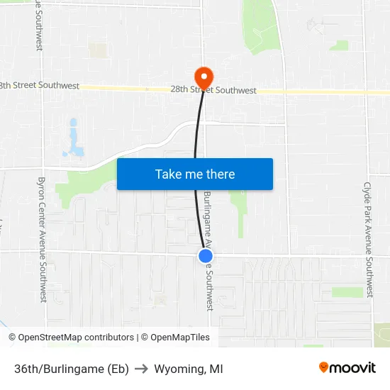 36th/Burlingame (Eb) to Wyoming, MI map