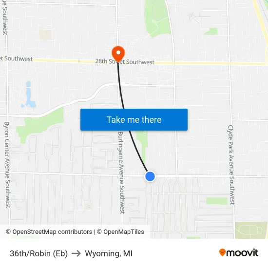 36th/Robin (Eb) to Wyoming, MI map