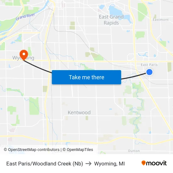 East Paris/Woodland Creek (Nb) to Wyoming, MI map