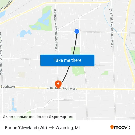 Burton/Cleveland (Wb) to Wyoming, MI map