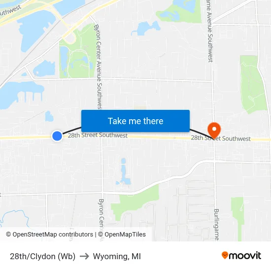 28th/Clydon (Wb) to Wyoming, MI map