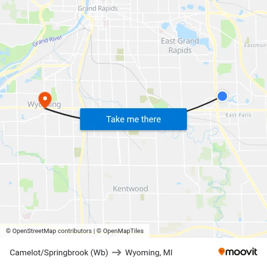 Camelot/Springbrook (Wb) to Wyoming, MI map