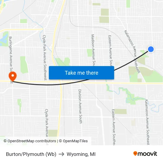 Burton/Plymouth (Wb) to Wyoming, MI map