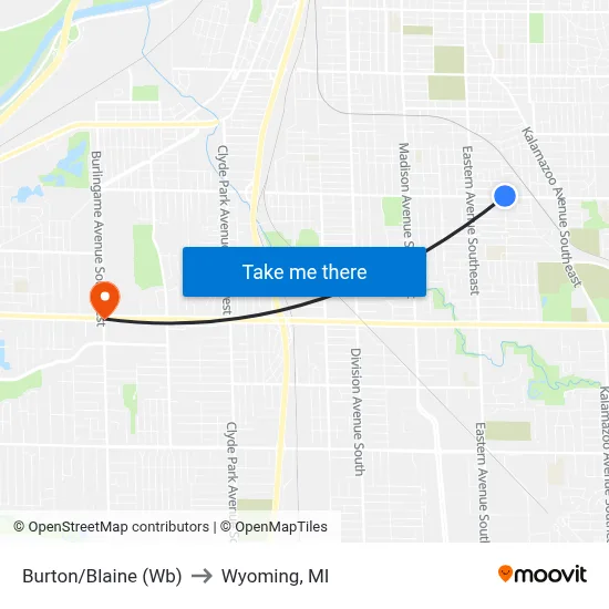 Burton/Blaine (Wb) to Wyoming, MI map