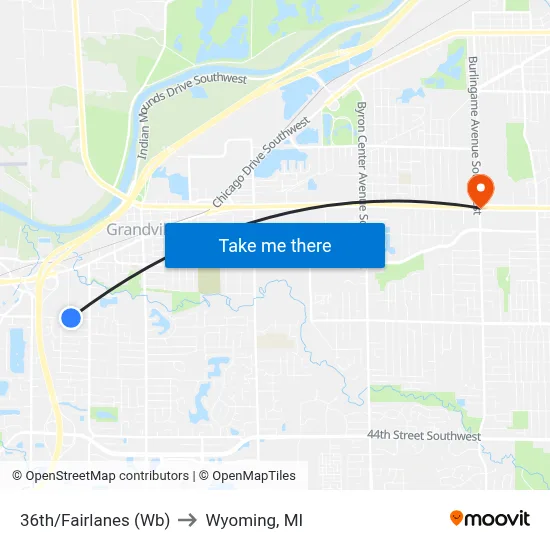 36th/Fairlanes (Wb) to Wyoming, MI map