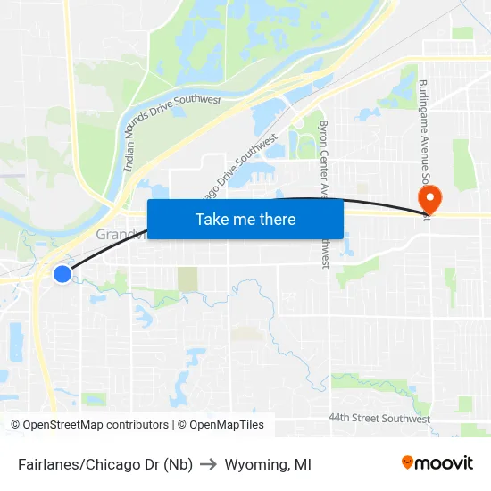 Fairlanes/Chicago Dr (Nb) to Wyoming, MI map