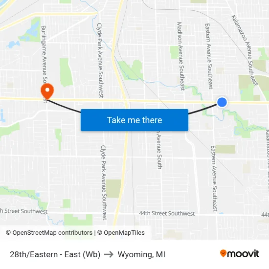 28th/Eastern - East (Wb) to Wyoming, MI map