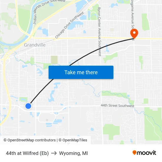 44th at Wilfred (Eb) to Wyoming, MI map