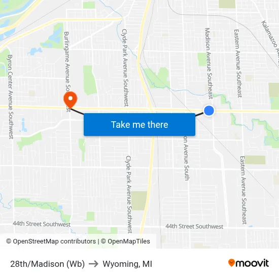28th/Madison (Wb) to Wyoming, MI map