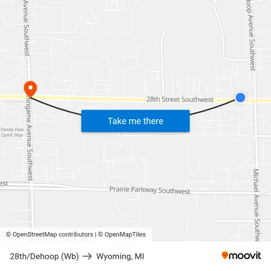 28th/Dehoop (Wb) to Wyoming, MI map
