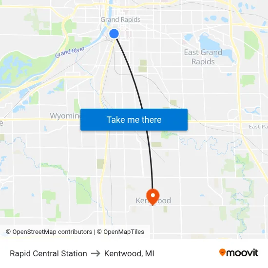 Rapid Central Station to Kentwood, MI map