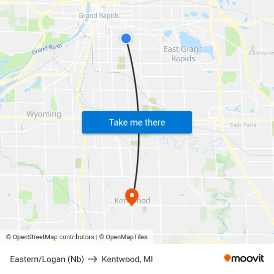 Eastern/Logan (Nb) to Kentwood, MI map
