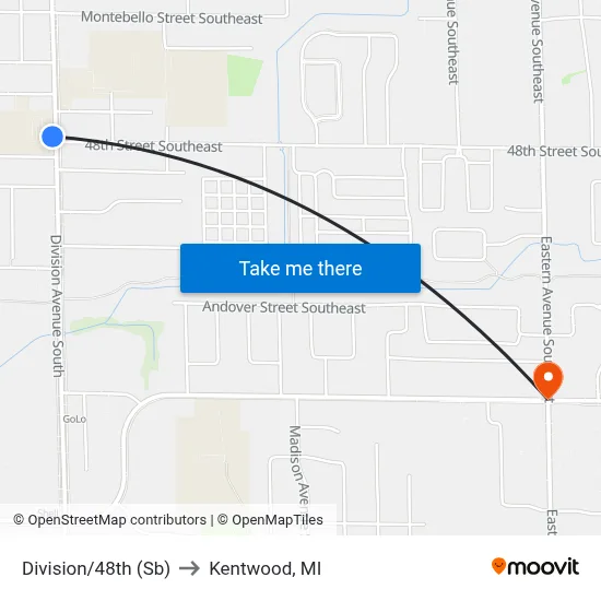 Division/48th (Sb) to Kentwood, MI map