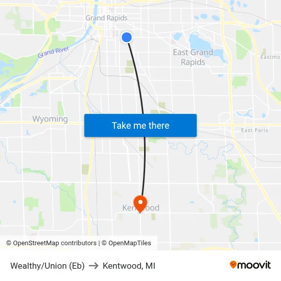 Wealthy/Union (Eb) to Kentwood, MI map
