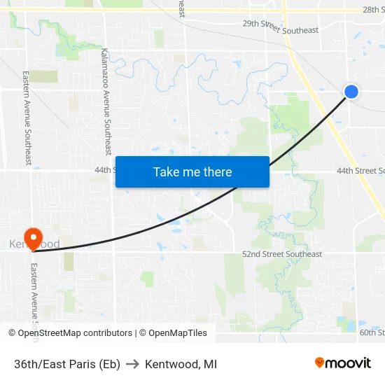 36th/East Paris (Eb) to Kentwood, MI map