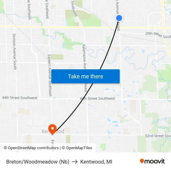 Breton/Woodmeadow (Nb) to Kentwood, MI map