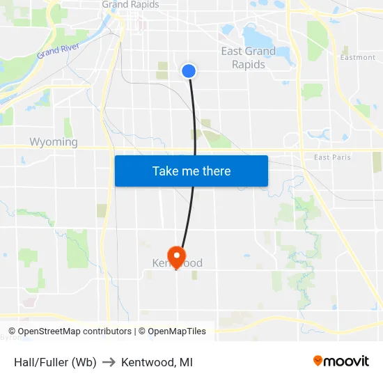 Hall/Fuller (Wb) to Kentwood, MI map