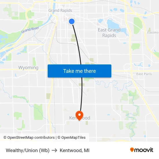 Wealthy/Union (Wb) to Kentwood, MI map