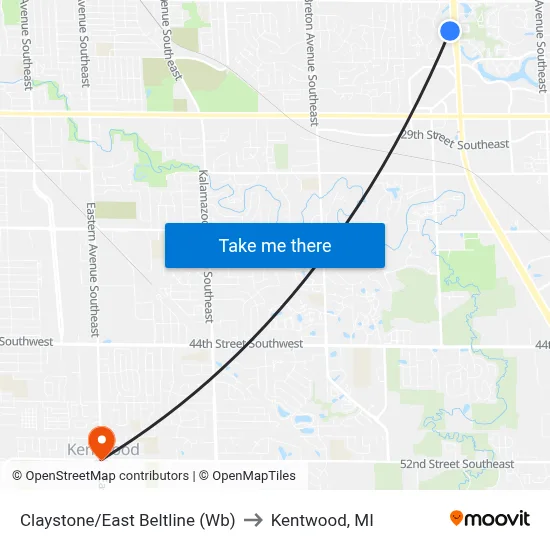 Claystone/East Beltline (Wb) to Kentwood, MI map