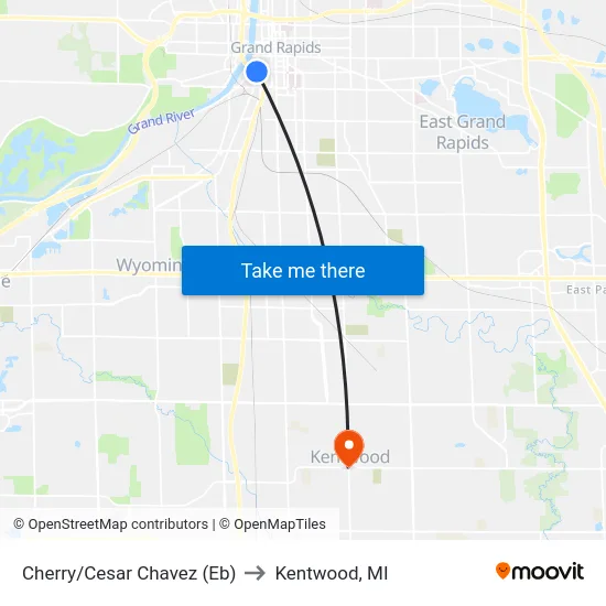 Cherry/Cesar Chavez (Eb) to Kentwood, MI map