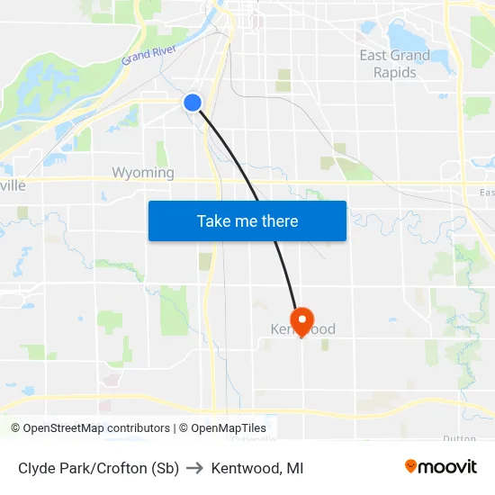 Clyde Park/Crofton (Sb) to Kentwood, MI map