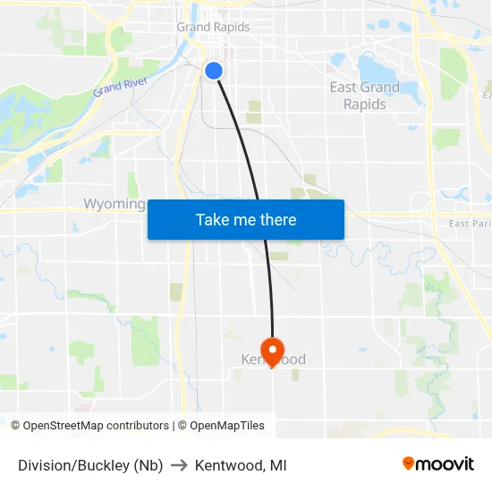 Division/Buckley (Nb) to Kentwood, MI map