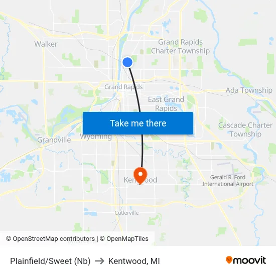 Plainfield/Sweet (Nb) to Kentwood, MI map