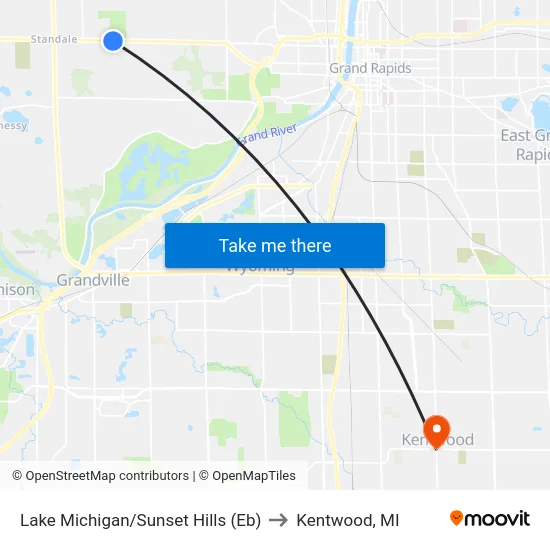 Lake Michigan/Sunset Hills (Eb) to Kentwood, MI map