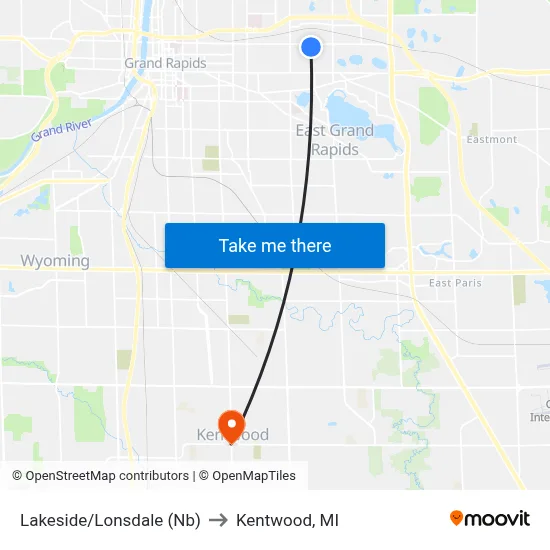 Lakeside/Lonsdale (Nb) to Kentwood, MI map