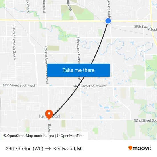 28th/Breton (Wb) to Kentwood, MI map