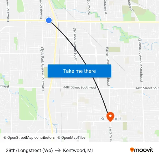 28th/Longstreet (Wb) to Kentwood, MI map
