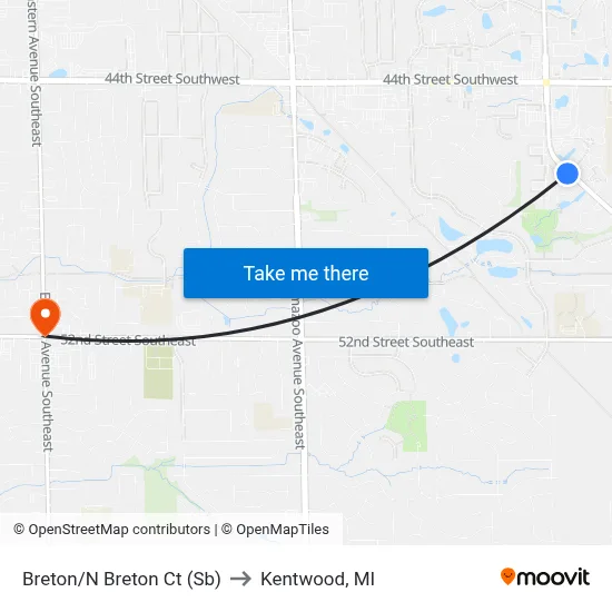 Breton/N Breton Ct (Sb) to Kentwood, MI map