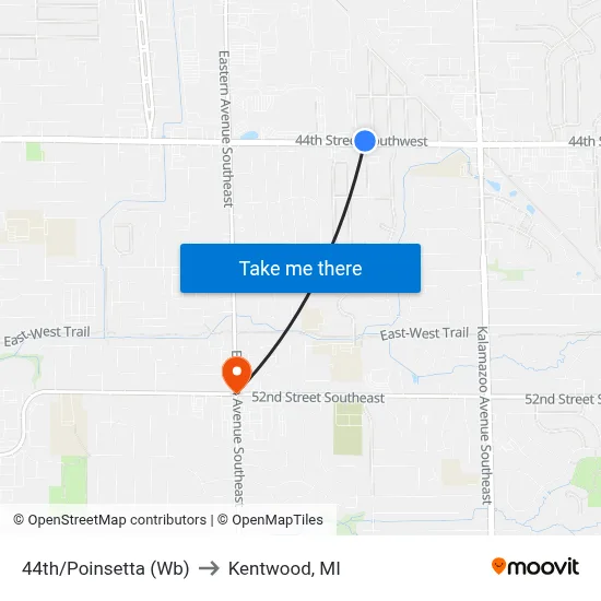 44th/Poinsetta (Wb) to Kentwood, MI map