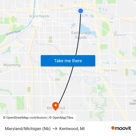 Maryland/Michigan (Nb) to Kentwood, MI map