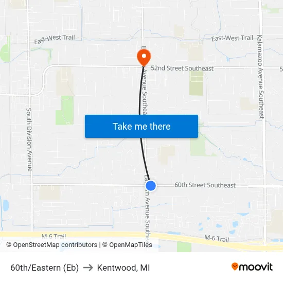 60th/Eastern (Eb) to Kentwood, MI map