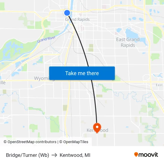 Bridge/Turner (Wb) to Kentwood, MI map