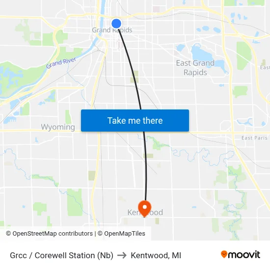 Grcc / Corewell Station (Nb) to Kentwood, MI map