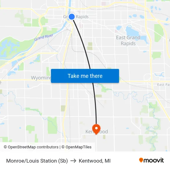 Monroe/Louis Station (Sb) to Kentwood, MI map