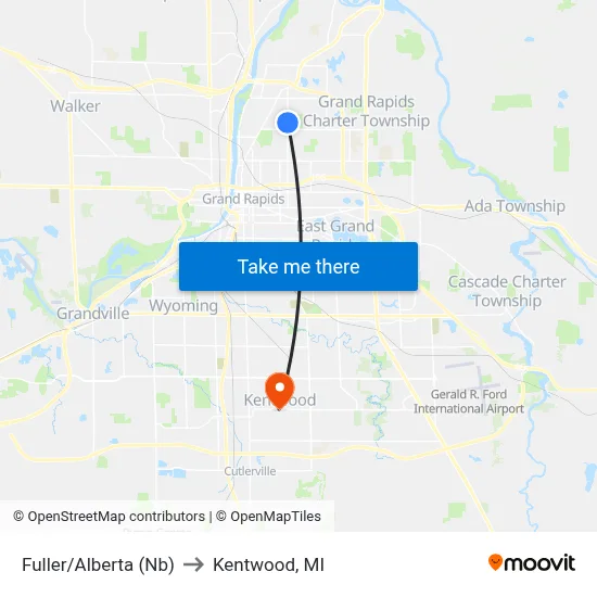 Fuller/Alberta (Nb) to Kentwood, MI map