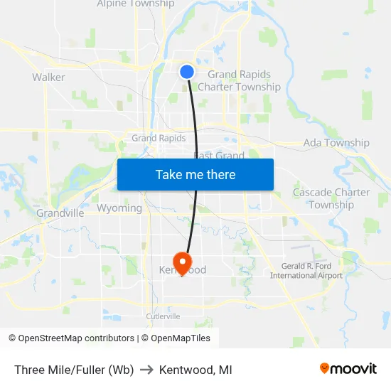 Three Mile/Fuller (Wb) to Kentwood, MI map