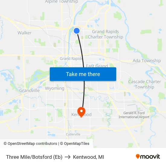 Three Mile/Botsford (Eb) to Kentwood, MI map