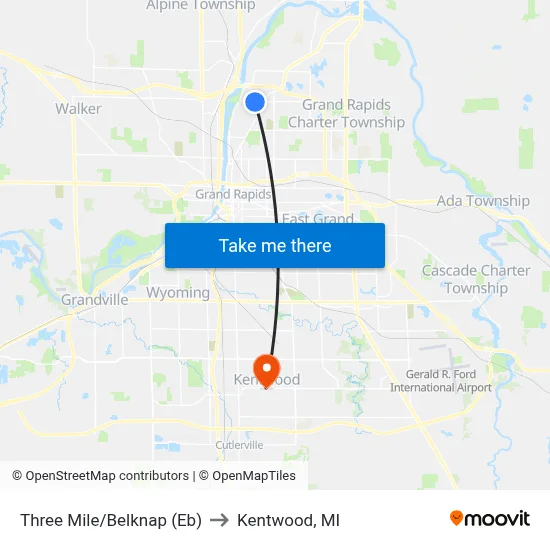 Three Mile/Belknap (Eb) to Kentwood, MI map