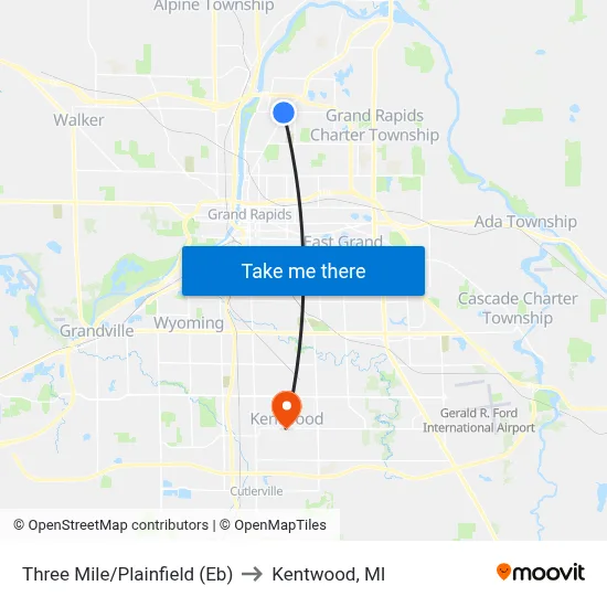 Three Mile/Plainfield (Eb) to Kentwood, MI map