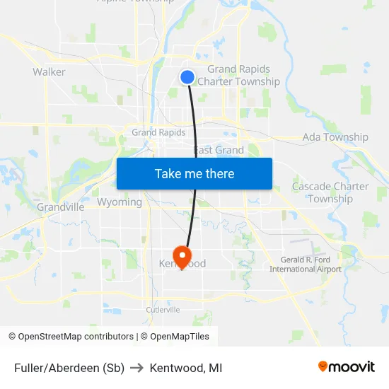 Fuller/Aberdeen (Sb) to Kentwood, MI map