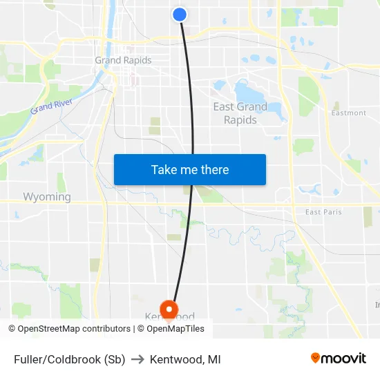 Fuller/Coldbrook (Sb) to Kentwood, MI map